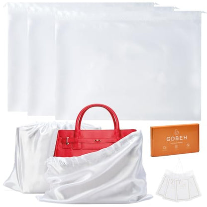 3Pack Drawstring Dust Bags for Handbags Silk Purses - color: White, size: 19.6 × 15.7 in