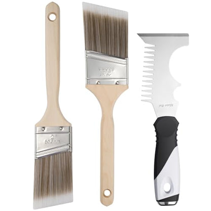 Mister Rui Angled Paint Brushes 3 Pieces Set, with Paint Brush Comb Cleaner - size: 3PCS, 2", 2.5", Paint Comb