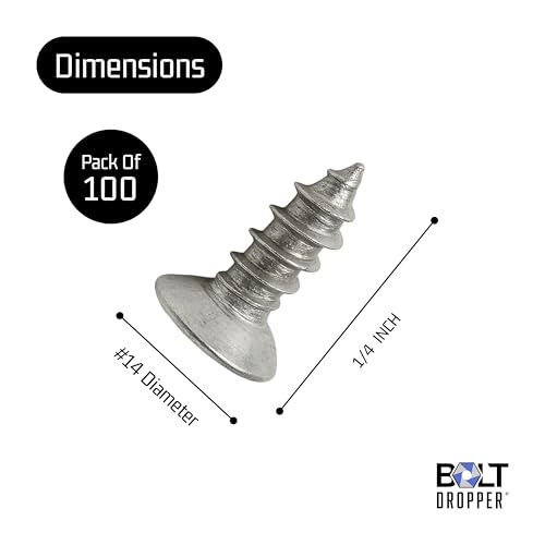 Bolt Dropper #4 x 1/4" Stainless Steel Flat Head Phillips Wood Screw (100 Pack), 18-8 (304) Stainless Steel Sheet Metal Screws - Type A Point, Plain Finish - size: #4 X 1/4"