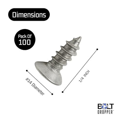 Bolt Dropper #4 x 1/4" Stainless Steel Flat Head Phillips Wood Screw (100 Pack), 18-8 (304) Stainless Steel Sheet Metal Screws - Type A Point, Plain Finish - size: #4 X 1/4"