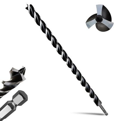 1-1/4"×24" Professional Auger Drill Bit for Wood with Quick Change 1/2" Hex Shank- 3-Cutter Design with Dual-Flute for Fast Chip Removal, Fits Hardwood, Softwood, PVC, Drywall & Tree Stumps - size: 1-1/4"×24"