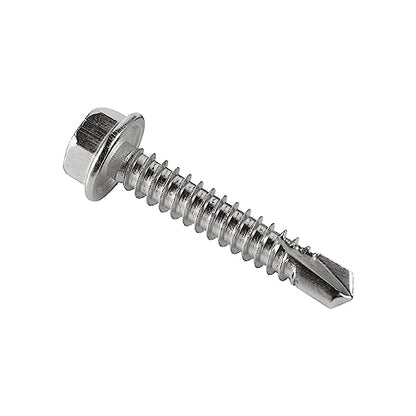 #10 x 1 (100 Pack) Hex Washer Head Self Drilling Screws, Self Tapping Sheet Metal Tek Screws, 410 Stainless Steel - size: #10 x 1"
