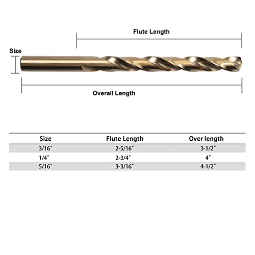 GMTOOLS 3/16 inch Cobalt Drill Bits, M35 HSS, 135 Degree Tip, Jobber Length Twist Drill Bit Set for Hard Metal, Stainless Steel, Cast Iron, Wood and Plastic, with Storage Case, Pack of 10 - style: M35-3/16-10pcs