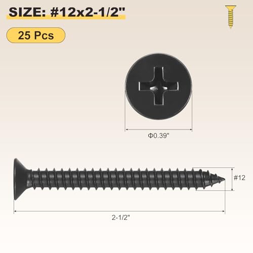 METALLIXITY 25Pcs #12x2-1/2 Countersunk Phillips Wood Screws SS304