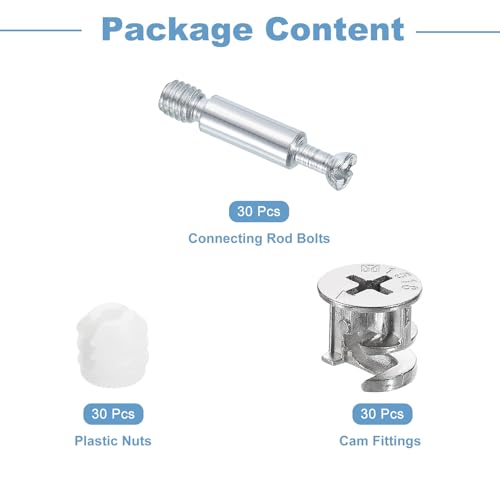 uxcell 30Set 15x14mm Furniture Cam Lock Fitting with 5.8x32mm Dowel Fasteners, 3-in-1 Metal Furniture Board Connecting Screws Bolts Assortment Kit for Cabinets Chairs Drawer - size: 5.8 x 32mm