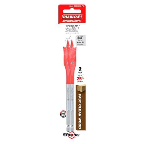 Diablo Spade Bits for Wood - 5/8" Diameter, 6" Length, 1/4" Hex Shank