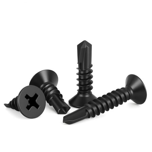 #12 x 1 (50 Pack) Flat Head Phillips Drive Sheet Metal Screws, Black Oxide 410 Stainless Steel Self Drilling Screws,Countersun Head Fast Self-Tapping Screws for Metal, Plastic, Wood - size: #12 x 1