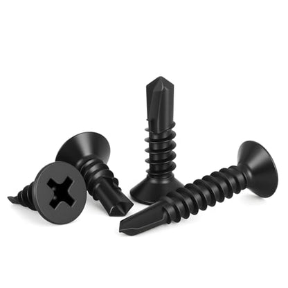 #12 x 2 (50 Pack) Flat Head Phillips Drive Sheet Metal Screws, Black Oxide 410 Stainless Steel Self Drilling Screws,Countersun Head Fast Self-Tapping Screws for Metal, Plastic, Wood - size: #12 x 2