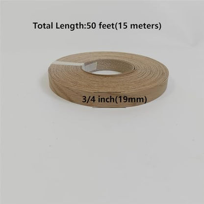 Real White Oak 3/4 Inch ×50ft Wood Veneer Edge Banding Roll,Preglued Iron On Edging Band with Hot Melt Adhesive-Edgebanding Flexible Wood Tape for Laminate Furniture Repair