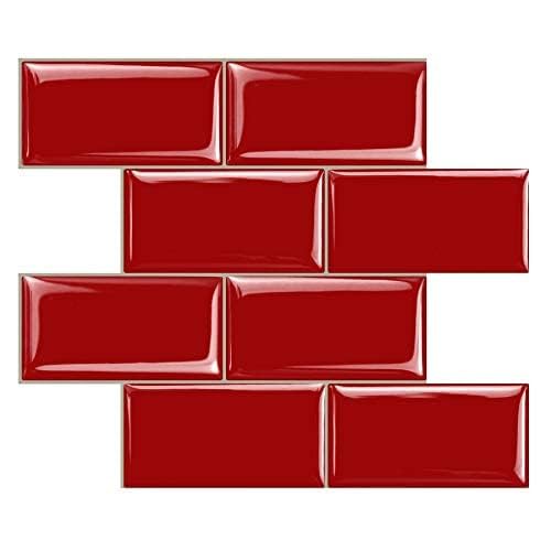 STICKGOO Peel and Stick Subway Tile, Stick on Tiles Backsplash for Kitchen & Bathroom in Red (Pack of 10, Thicker Design) - color: Red