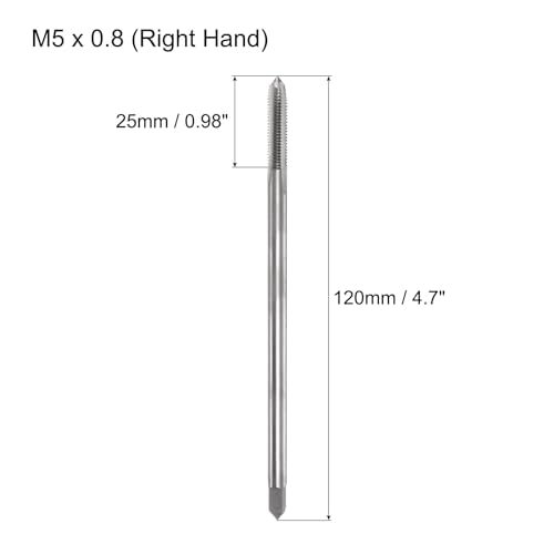 uxcell Metric Thread Tap M5 x 0.8 H2 120mm Extra Long Straight Flute Screw Thread Milling Machine Taps Threading Tapping Repair Tool - size: M5 x 0.8 x 120mm