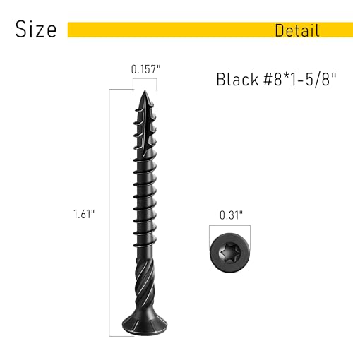 150pcs Deck Screws #8 x 1-5/8 Inch Wood Screw Star/Trox Drive Structural Screw for Timber, Log, Landscaping Wood Etc. - color: Black, size: #8 x 1-5/8"
