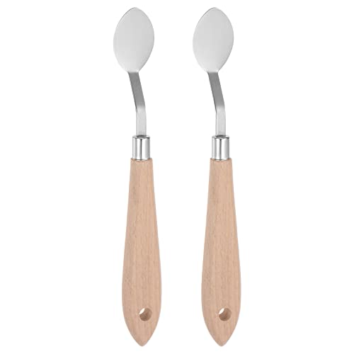 HARFINGTON 2pcs No.20 Palette Knives 22mm Width Stainless Steel Oval Spatula Painting Pallet Knife with Wood Handle for Oil Acrylic Canvas Mixing Spreading - color: Wood Color