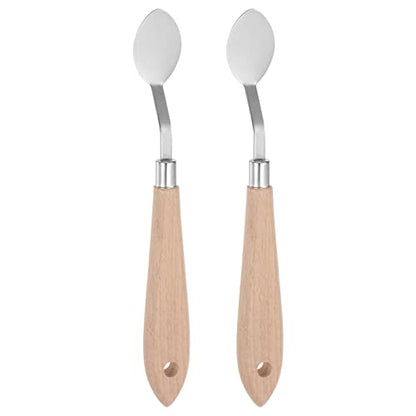 HARFINGTON 2pcs No.20 Palette Knives 22mm Width Stainless Steel Oval Spatula Painting Pallet Knife with Wood Handle for Oil Acrylic Canvas Mixing Spreading - color: Wood Color