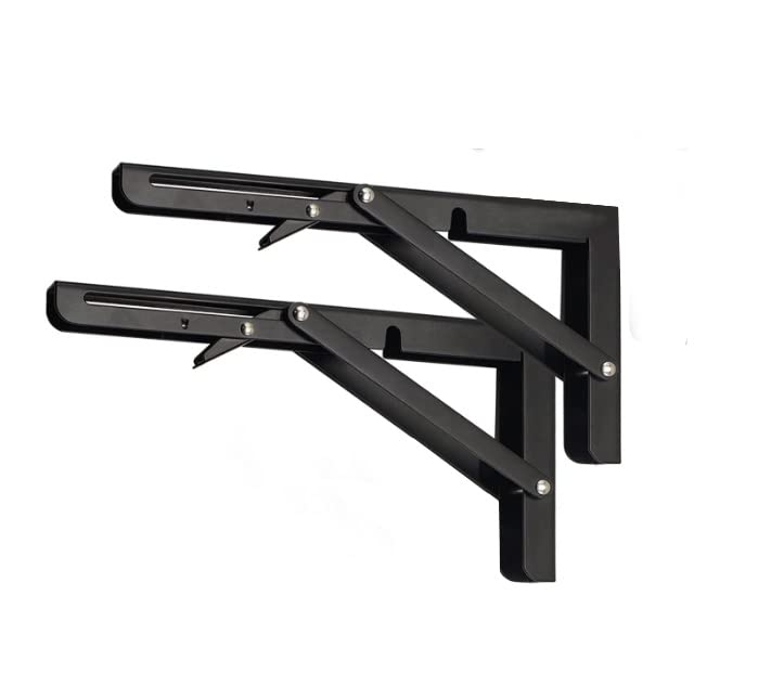 Black Folding Shelf Brackets Max. Load 220 lb, Heavy Duty DIY Wall Mounted Shelf Bracket Space Saving for Table Work Bench (10 INCEH-2PCS) - size: 10 INCH-2PCS
