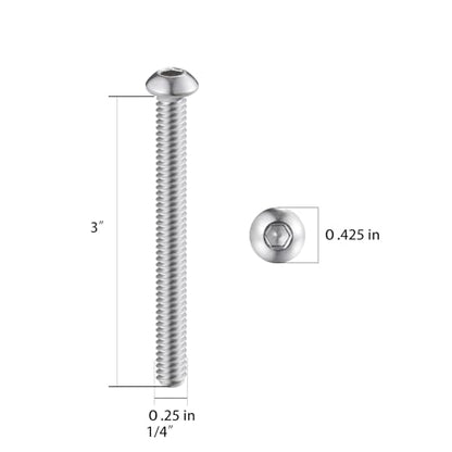 Wensilon (50Pcs) 1/4-20 * 3 Button Head Socket Cap Bolts Screws, 304 Stainless Steel, Allen Hex Drive, Bright Finish, Fully Machine Thread - color: Silver, size: B 1/4-20*3
