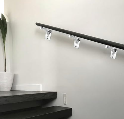 KHTUMEWARE 4 Pack 3 inch Polished Chrome Handrail Stair Brackets - Heavy-Duty Zinc Alloy Staircase Handrail Supports, Suitable for Home Stairs and Balcony Guardrails - color: Polished Chrome