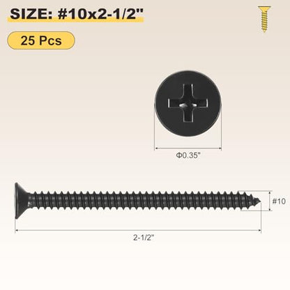 METALLIXITY 25Pcs #10x2-1/2 Countersunk Phillips Wood Screws SS304