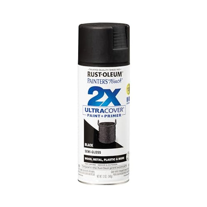 Rust-Oleum Painter's Touch 2X Ultra Cover Spray Paint, Semi-Gloss Black - color: Semi-Gloss Black, size: 12 Ounce (Pack of 1)