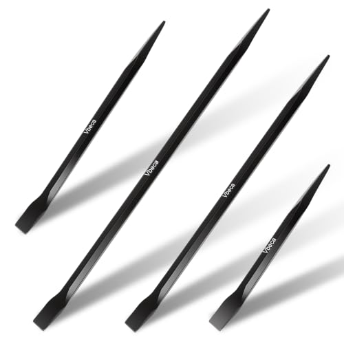 4 Pack Heavy Duty Alignment Pry Bar Set – 10/20/30/40 Inch Sleever Bars with Pointed Tip & Angled Chisel, Multi-Size Pry Bar Kit for Ironworker Construction Mechanic Industrial Use, Hex Anti-Roll - size: 50-inch
