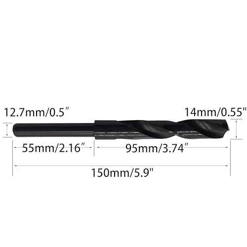 14mm(9/16-Inch) Reduced Shank Drill Bit, 1/2” Shank High Speed Steel Twist Drill Bit HSS-9341 for Aluminum Plate Copper Wood Stainless Steel - size: 14mm