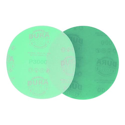 Dura-Gold Premium 6" Gold Sanding Discs, 3000 Grit, Hook & Loop, Box of 50