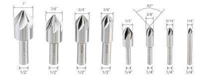 Accusize Industrial Tools 82 Degree 6 Flute H.S.S. Machine Countersink, 8 Pcs, Precision Ground, 0206-1018 - size: 82°