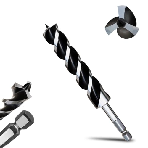 1-1/5"×9" Professional Auger Drill Bit for Wood with Quick Change 1/2" Hex Shank- 3-Cutter Design with Dual-Flute for Fast Chip Removal, Fits Hardwood, Softwood, PVC, Drywall & Tree Stumps - size: 1-1/5"×9"