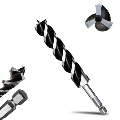 1-1/5"×9" Professional Auger Drill Bit for Wood with Quick Change 1/2" Hex Shank- 3-Cutter Design with Dual-Flute for Fast Chip Removal, Fits Hardwood, Softwood, PVC, Drywall & Tree Stumps - size: 1-1/5"×9"