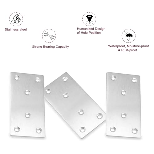 50PCS Flat Metal Brackets, 4" 304 Stainless Steel Mending Plates - size: 4X2X0.08IN