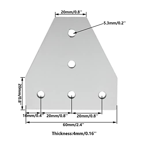 4 PCS Joint Plate, Surface Anodic Oxidation Silver T Shape Corner Bracket, 5 Hole Outside Joining Plate for 2020 Series Aluminum Profile 3D Printer Frame - size: 2020T