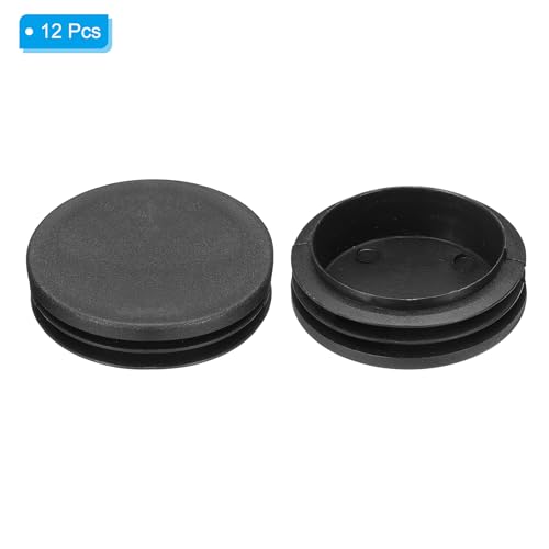 PATIKIL 2-1/4" Plastic Tubing End Caps, 12Pcs Round Hole Plug Insert for Round Iron Pipe Chair Leg Table Bookshelves Patio Furniture, Black - color: Black, size: 2-1/4"