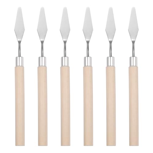 MECCANIXITY 6Pcs Palette Knife Pointed Head, 6.9" Long Palette Knives with Stainless Steel Flexible Spatula Pallet Knife and Wood Handle for Scraping, Mixing, Oil Acrylic Painting Canvas - size: 6.9"