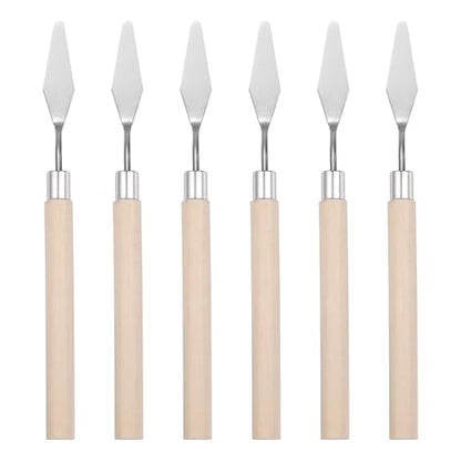 MECCANIXITY 6Pcs Palette Knife Pointed Head, 6.9" Long Palette Knives with Stainless Steel Flexible Spatula Pallet Knife and Wood Handle for Scraping, Mixing, Oil Acrylic Painting Canvas - size: 6.9"