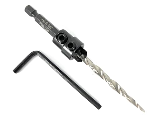 FTG USA #10 (3/16") Countersink Drill Bit for Wood with Tapered Drill Bits - size: #10, style: with Depth Stop