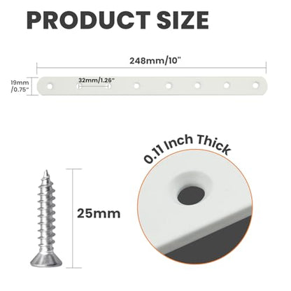 Alise Flat Bracket ,10 Inch White Mending Plate Flat Brace for Wood Shelves - color: White, size: 10 Inch