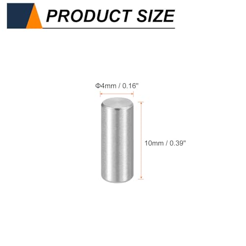 HARFINGTON 15pcs Dowel Pins M4(4mm) x 10mm 304 Stainless Steel Cylindrical Shelf Support Peg Pin Rod Fasten Elements for Metal Devices Wood Furniture DIY Installation, Silver - size: M4 x 10mm