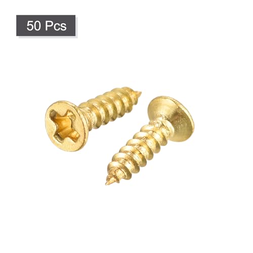 uxcell Brass Wood Screws, M2x8mm Phillips Flat Head Self Tapping Connector for Door Hinges, Wooden Furniture, Home Appliances 50Pcs - size: M2x8mm