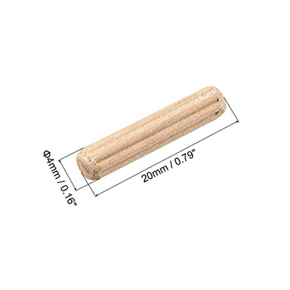 uxcell Wooden Dowel Pins 36pcs 4x20mm(5/32" x3/4") Fluted Beveled Ends Wood Dowel Pegs Kiln Dried Hardwood for Woodworking Furniture Shelf - size: 4x20mm