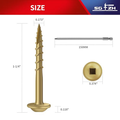 Pocket Hole Screws #8 x 1-1/4" (720Pcs) 4lb. Carbon Steel, Tan, Washer Head, Coarse Thread, Square Drive,150MM Drive Bit Included - color: Tan, size: #8 x 1-1/4"
