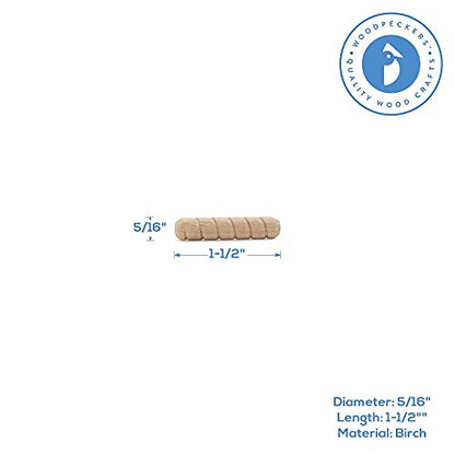 Wooden Dowel Pins 5/16 inch x 1-1/2 inch, Pack of 100 Spiral Dowel Joints for Woodworking, Furniture and Crafts, by Woodpeckers - size: 5/16 inch x 1-1/2 inch