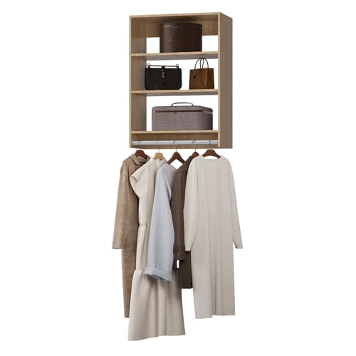 Medium Double Hanging Closet Unit, Modular System Organizer With Storage for Walk In Closets, Clothing Rack for Hanging Clothes, Bedroom, Wood, 25.5"W - color: Wood, size: 25.5" Wide, style: Medium Double Hanging