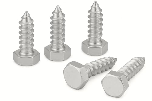 IMSCREWS 3/8 x 1-1/4 Hex Head Lag Screws, 304 Stainless Steel, Fully Threaded Heavy Duty Structural Wood Bolts, 5 pcs - size: 3/8" x 1-1/4"