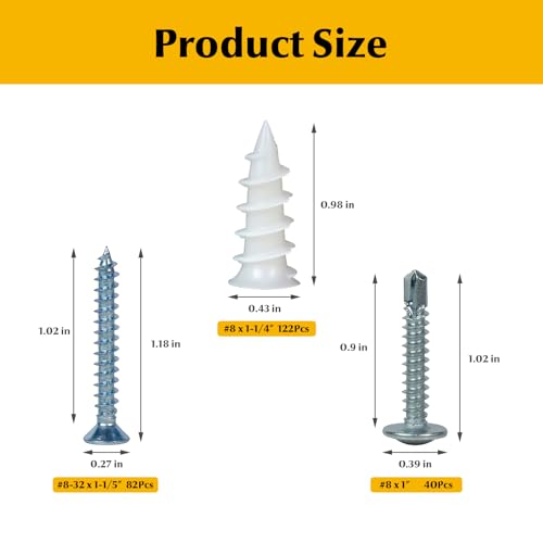 244Pcs Self Tapping Screws Drywall Anchors and Sheet Metal Screw Assortment,2 Size Kit for Installing Drywall, Wood,Metal Sheet Materials