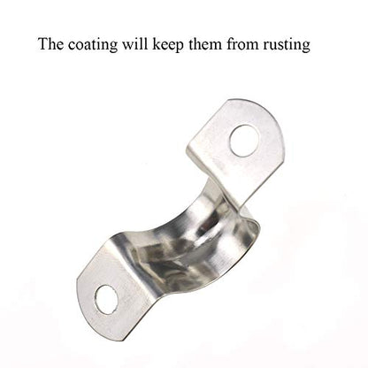Hahiyo Two Holes Pipe Tube U Bracket Clamps 20MM Heavy Duty No Rust Shiny Strong Resist Wind No Sharp Rigid Strap Clip Conduit Ring 304 Stainless Steel for Fixing Supporting Decorating 10pcs - size: 20mm inside diameter