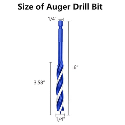 1/4 Inch Auger Drill Bit for Wood, 2 Pcs 6" Long Carbon Steel Quick Change Hex Shank Wood Drill Bit for Hardwood, Softwood and Plastic (Blue) - size: 1/4" x 6"