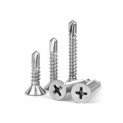 #6 x 1 (100 Pack) Flat Head Phillips Drive Sheet Metal Screws, Stainless Steel 410 Self Drilling Screws,Countersun Head Fast Self-Tapping Screws for Metal, Plastic, Wood