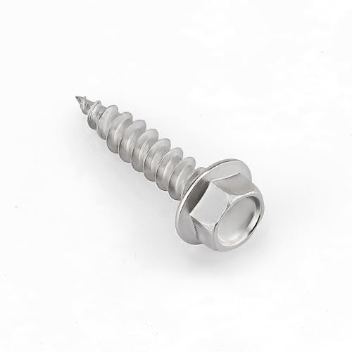#12 x 1 Flanged Hex Head Fiberboard Wood Screws 50-Pack, 410 Stainless Steel Rust-Resistant Screws for Furniture & Wood Working Projects, Hex Bit Included - size: #12 x 1