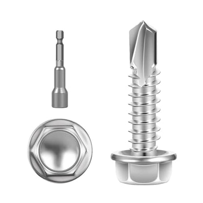 #8 x 1 (250 PCS) Sheet Metal Screws, Hex Washer Head Self Drilling Screw, 410 Stainless Steel Flanged Fast Self Tapping Screws - size: #8 x 1"
