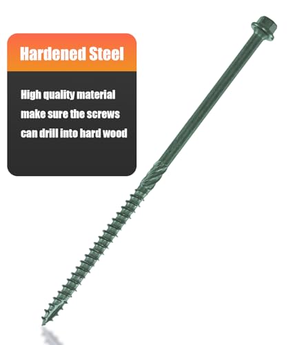 Structural Lag Screws 6 Inch, 50-Pack #14 X 6 Heavy Duty Green Timber Screws, Rust Resistant, Hex Head Outdoor Log/Landscaping Wood Screw, Drive Bit Included - color: Green, size: #14×6"